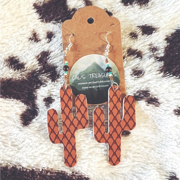 2/$10 SALE - Tiger Eye Cactus Dangle Earrings - Picture 1 of 2